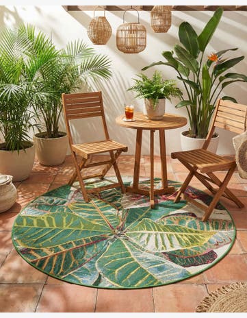 4' x 4' Easy-Clean Botanical Indoor / Outdoor Round Rug