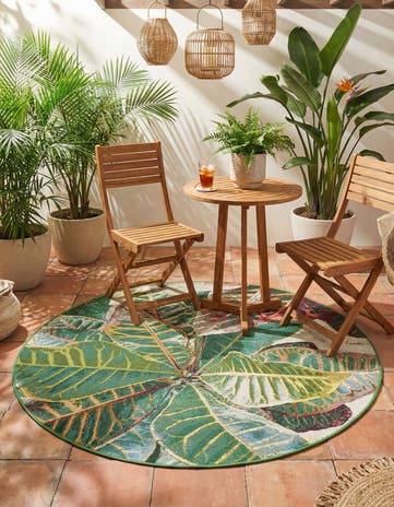 4' x 4' Easy-Clean Botanical Indoor / Outdoor Round Rug