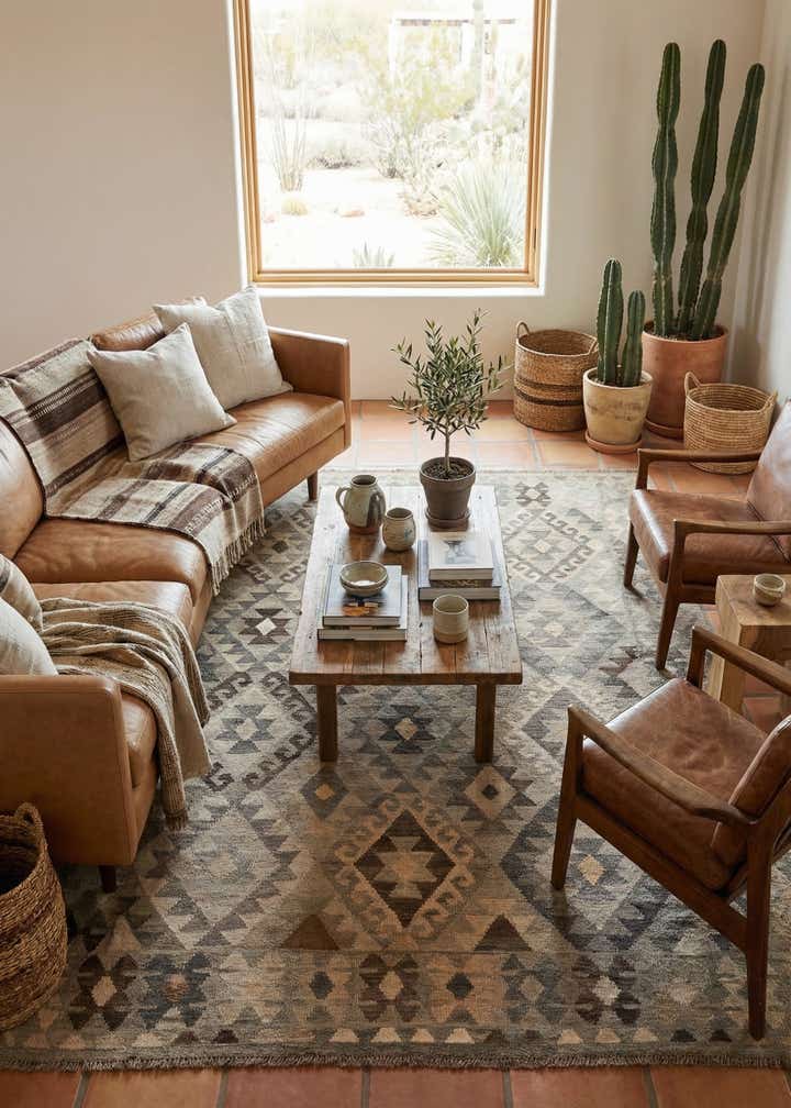 5' 7 x 7' 10 Hand Woven Kilim Maymana Wool Rug