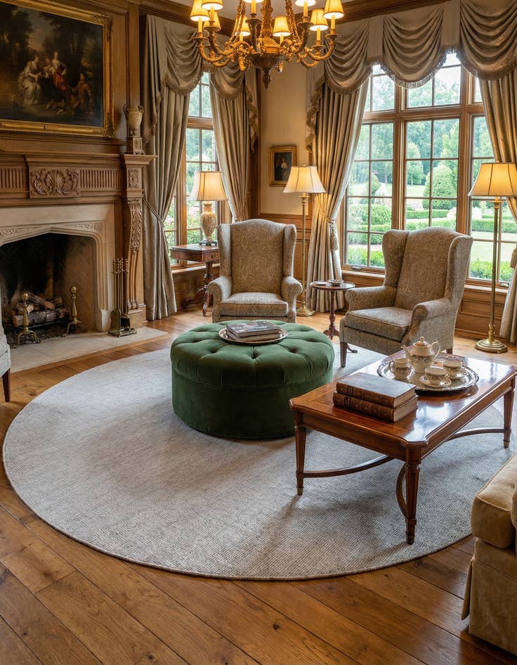 Detail image of 10' x 10'  Hand Woven Jill Zarin English Manor Farmhouse Wool Round Rug