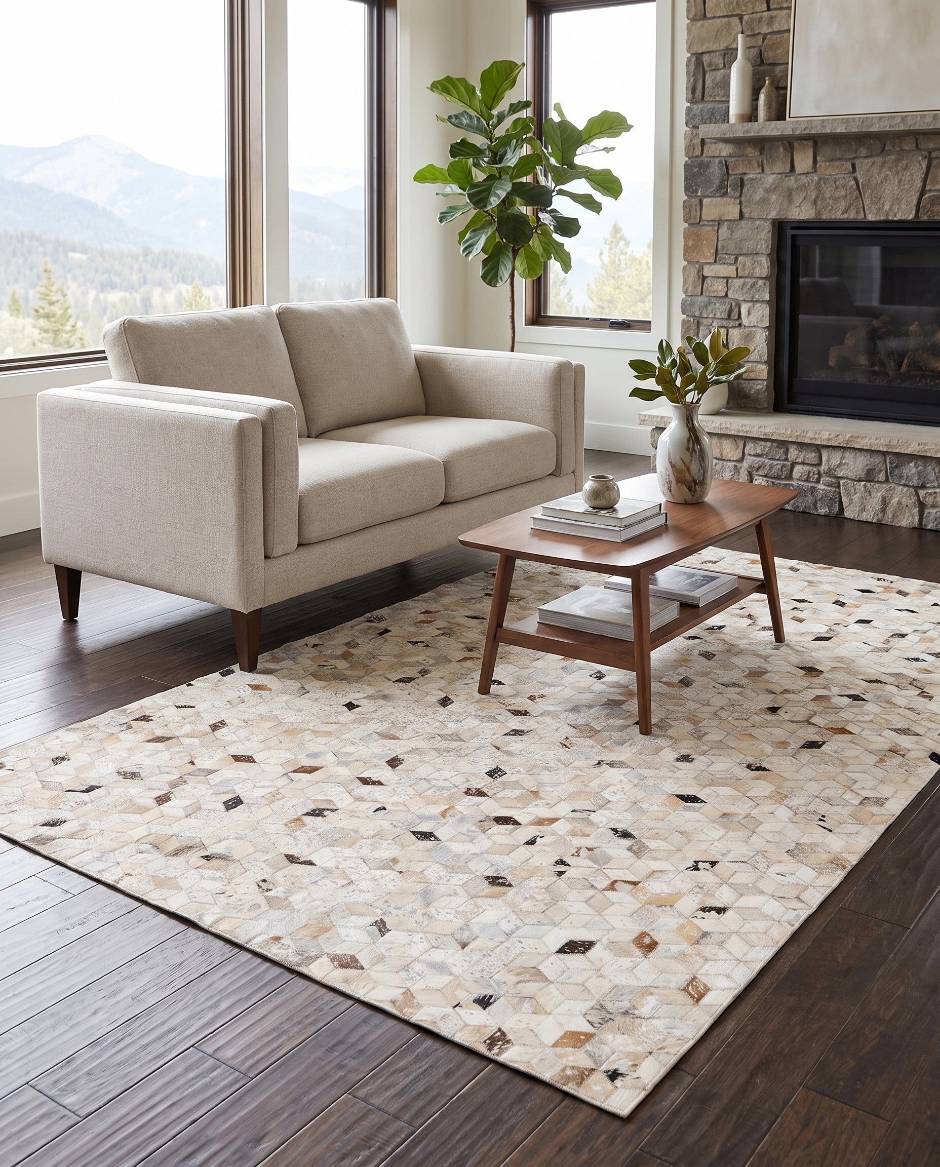 5' x 8' 1 Cowhide Leather Rug