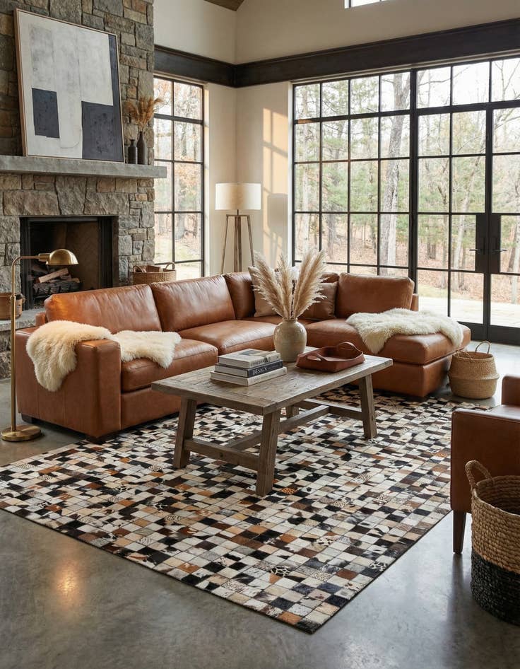 Detail image of 5' 1 x 8' Cowhide Leather Rug