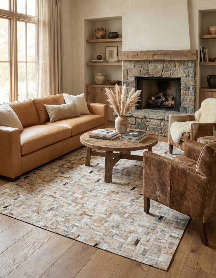 Detail image of 4' 11 x 8' Cowhide Stocks Rug