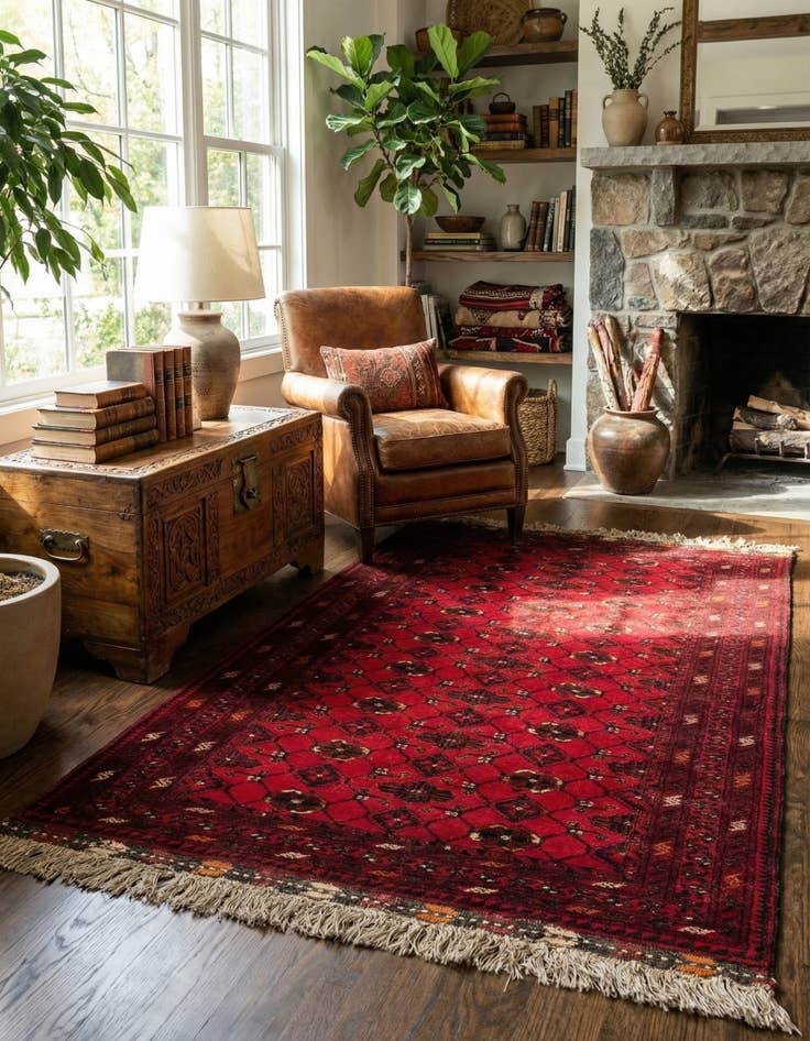 Detail image of 3' 6 x 6' 4  Hand Knotted Afghan Ersari Wool Rug