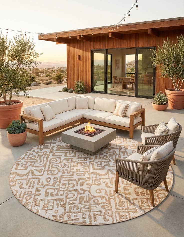Detail image of  12' x 12'  Washable Modern Indoor / Outdoor Round Rug