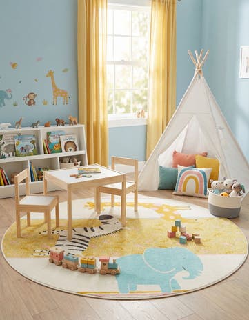 5' 3 x 5' 3 Animals Whimsy Kids Round Rug