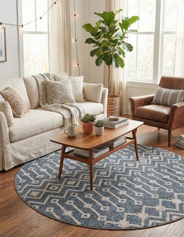 Harbor Blue Eco Trellis Round Rug