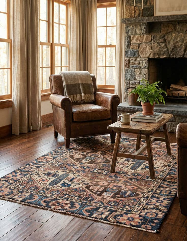 Detail image of  4' 8 x 5' 5  Hand Knotted Ultra Vintage Persian Wool Square Rug