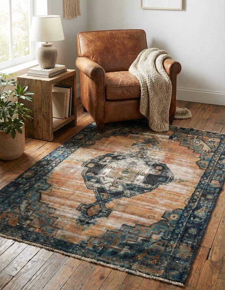 Detail image of 4' x 5' 9  Hand Knotted Ultra Vintage Persian Wool Rug