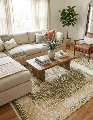 Green and Beige Nain Design Rug