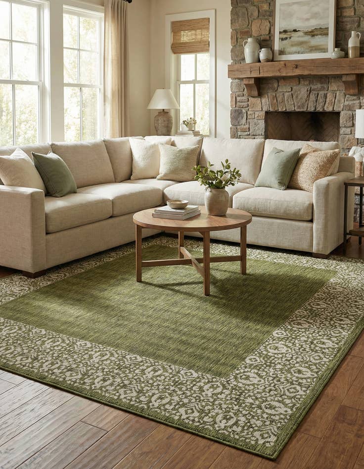 Detail image of 10' 8 x 10' 8  Washable Border Indoor / Outdoor Square Rug