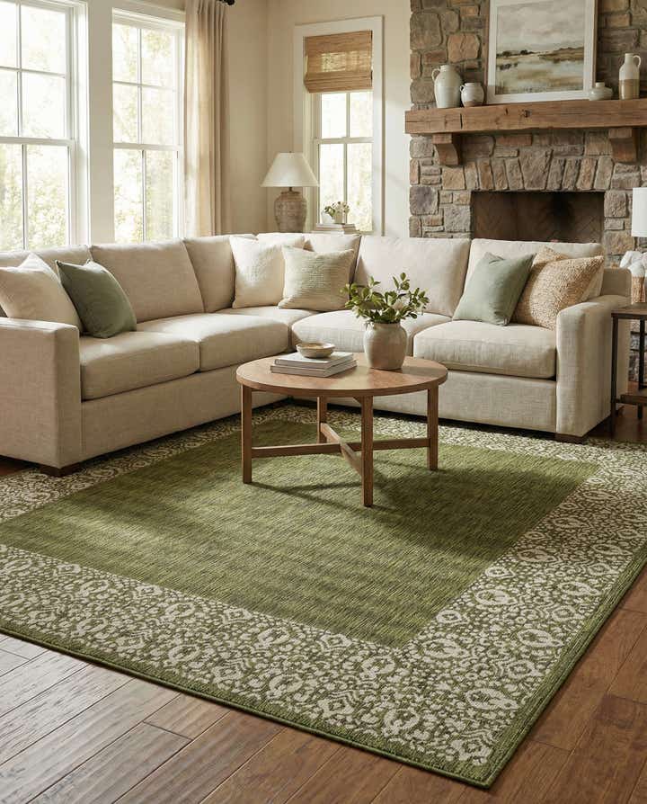 10' 8 x 10' 8 Easy-Clean Border Indoor / Outdoor Square Rug