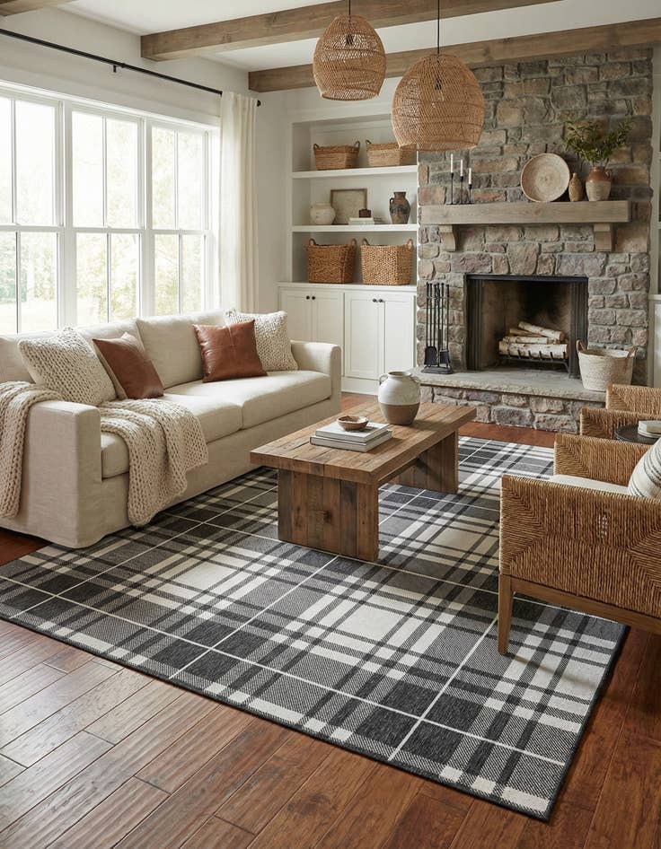 Detail image of  7' 10 x 10'  Washable Checkered Indoor / Outdoor Rug