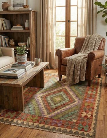 3' 6 x 5' Hand Woven Kilim Maymana Wool Rug