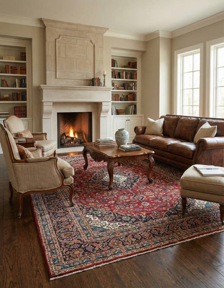 Detail image of  9' 8 x 13'  Hand Knotted Kashan Persian Wool Rug