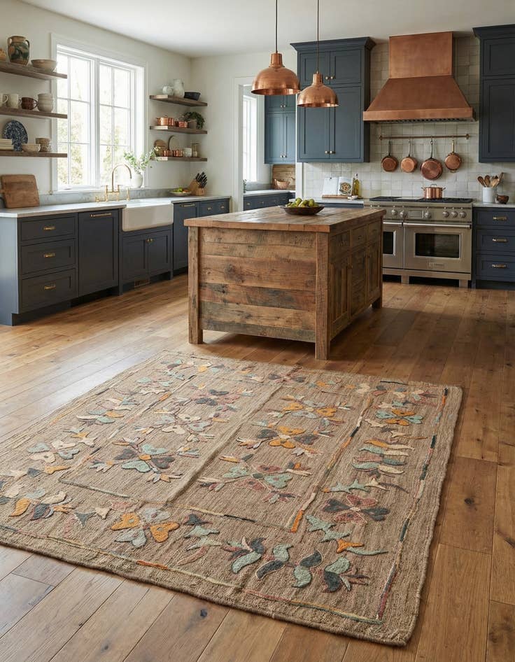 Detail image of 6' 2 x 7'  Hand Woven Kilim Suzani Wool Rug