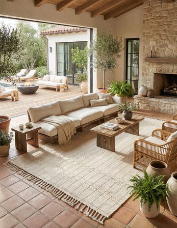 Ivory Easy-Clean Eco Bohemian Indoor / Outdoor Rug
