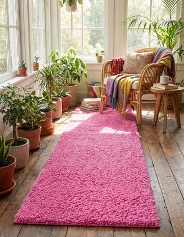 Taffy Pink Solid Shag Runner Rug