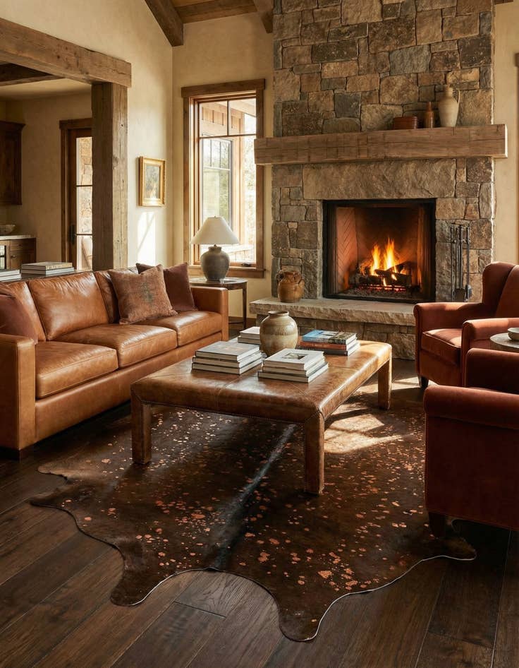 Detail image of 7' 1 x 7' 9 Cowhide Leather Square Rug