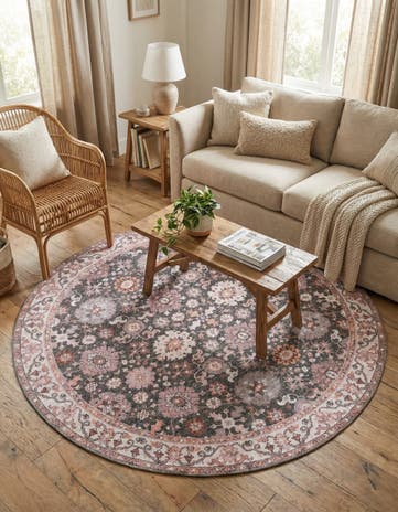 Gray Washable Timeless Round Rug