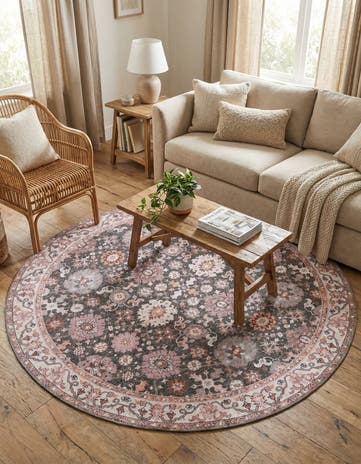 Gray Washable Timeless Round Rug