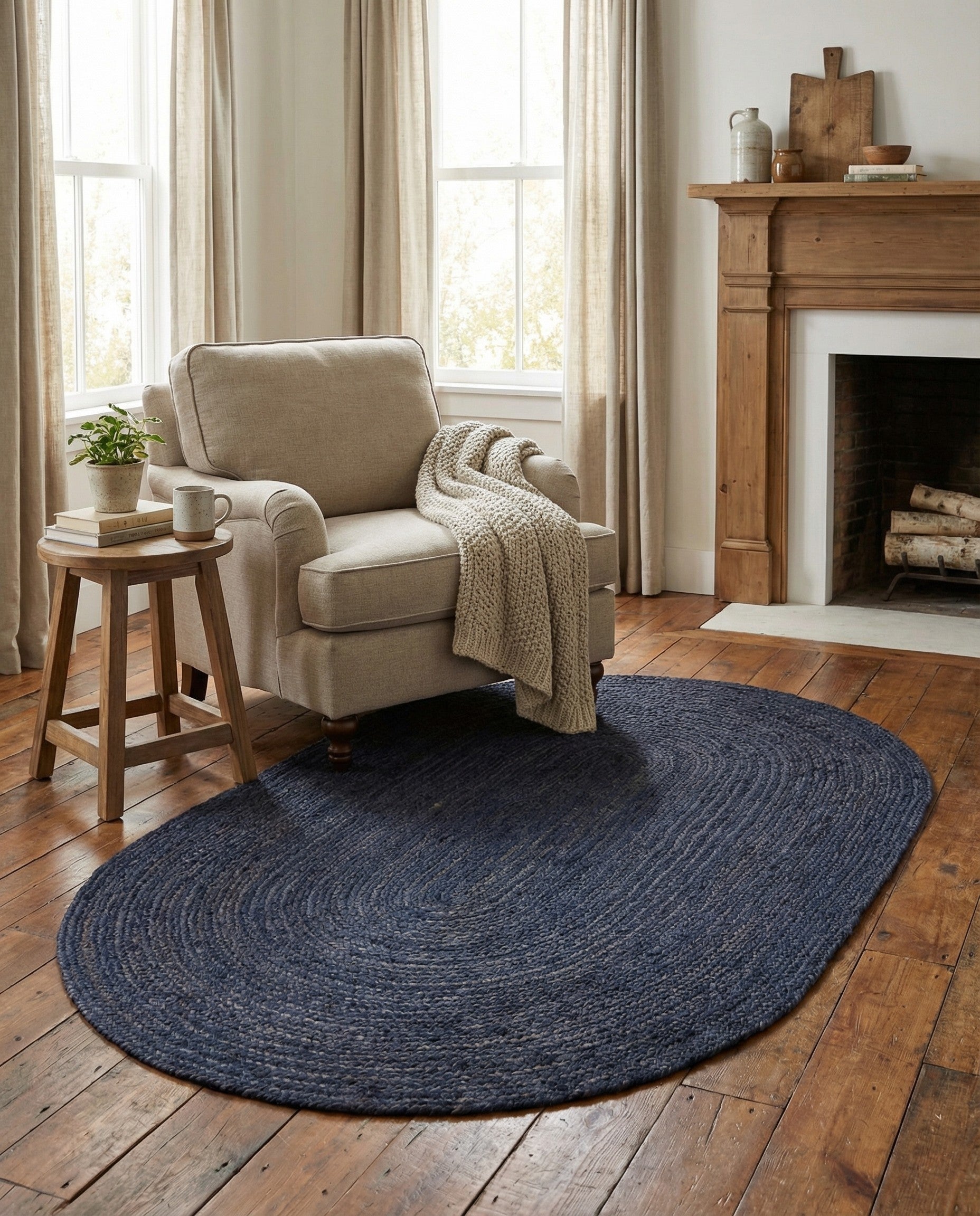 5' 1 x 8' Handmade Braided Jute Oval Rug