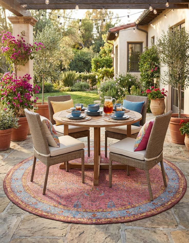 Detail image of 10' x 10'  Washable Traditional Indoor / Outdoor Round Rug