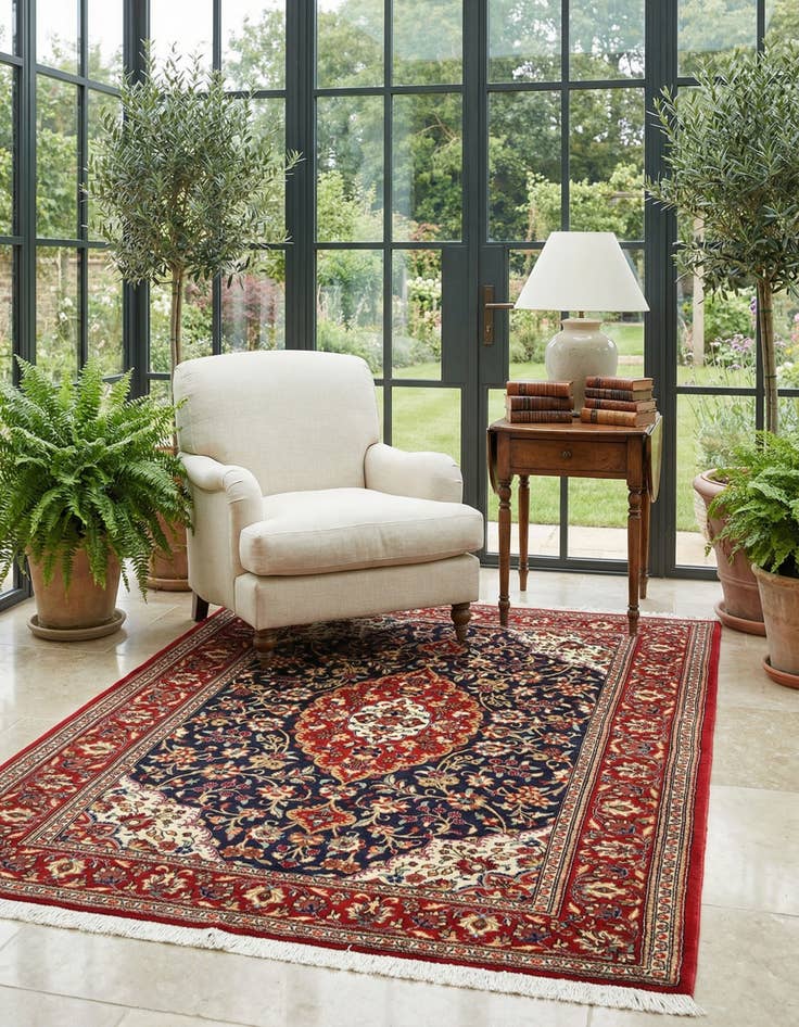 Detail image of  4' 11 x 6' 4  Hand Knotted Qom Persian Rug