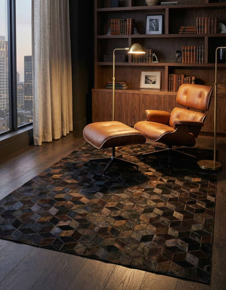 Detail image of 5' 2 x 8' Cowhide Stocks Rug