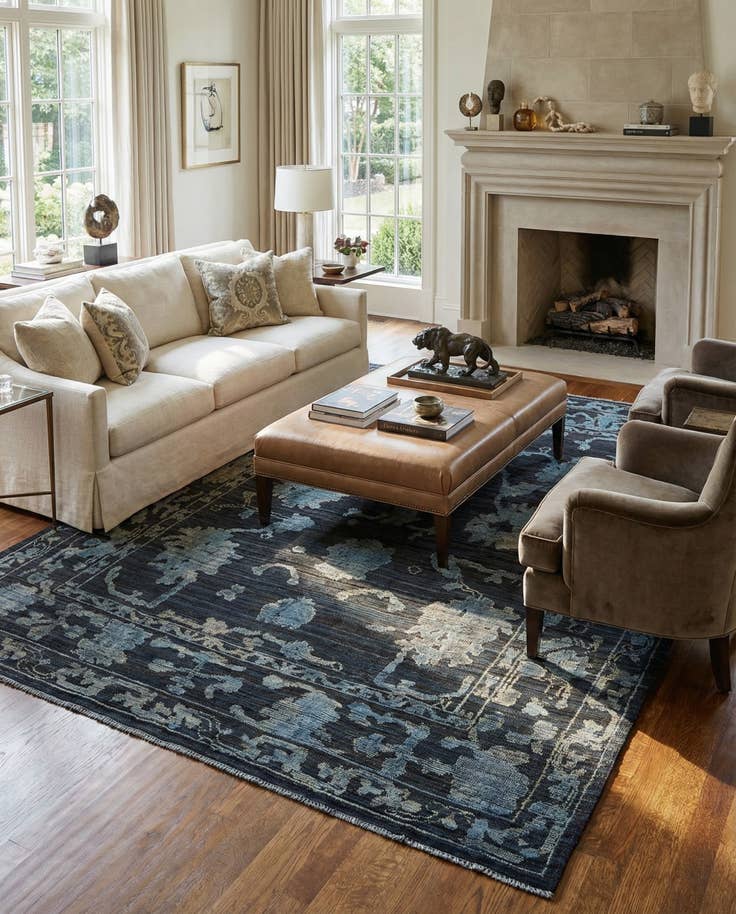 Detail image of 9' 2 x 12' 10 Hand Knotted Oushak Wool Rug