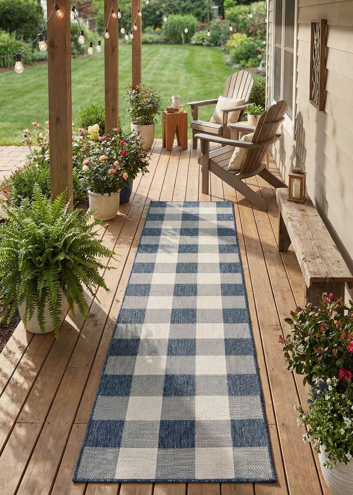 2' 7 x 12' Easy-Clean Checkered Indoor / Outdoor Runner Rug