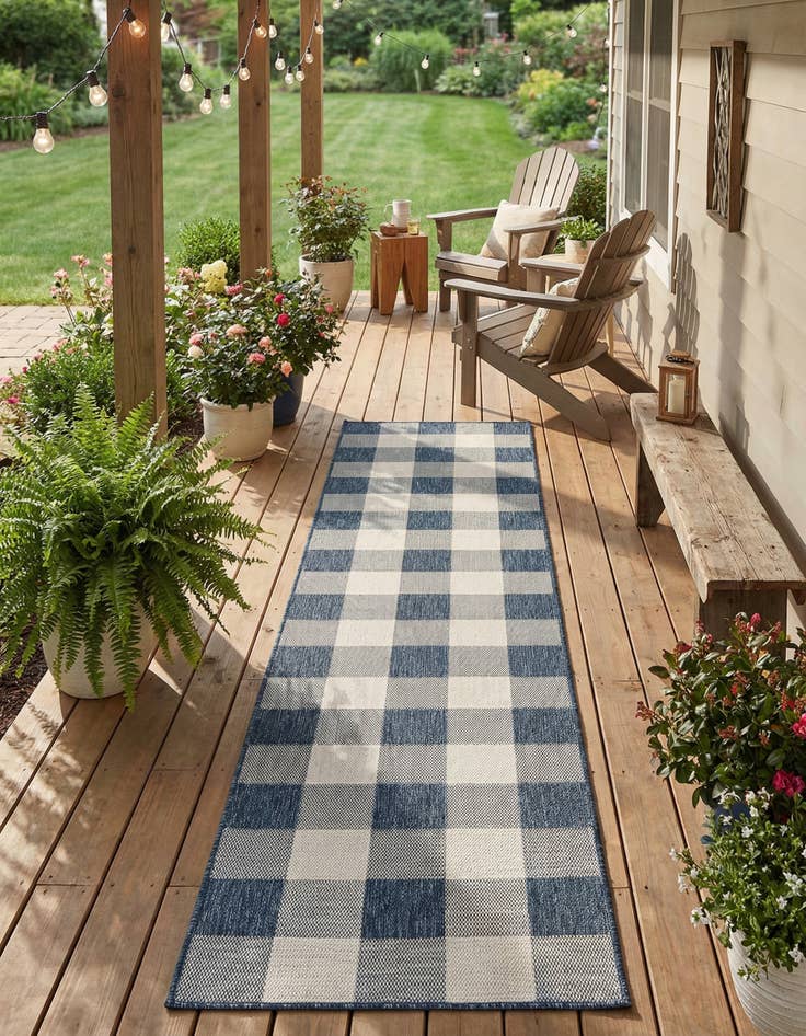 Detail image of  2' 7 x 12'  Washable Checkered Indoor / Outdoor Runner Rug