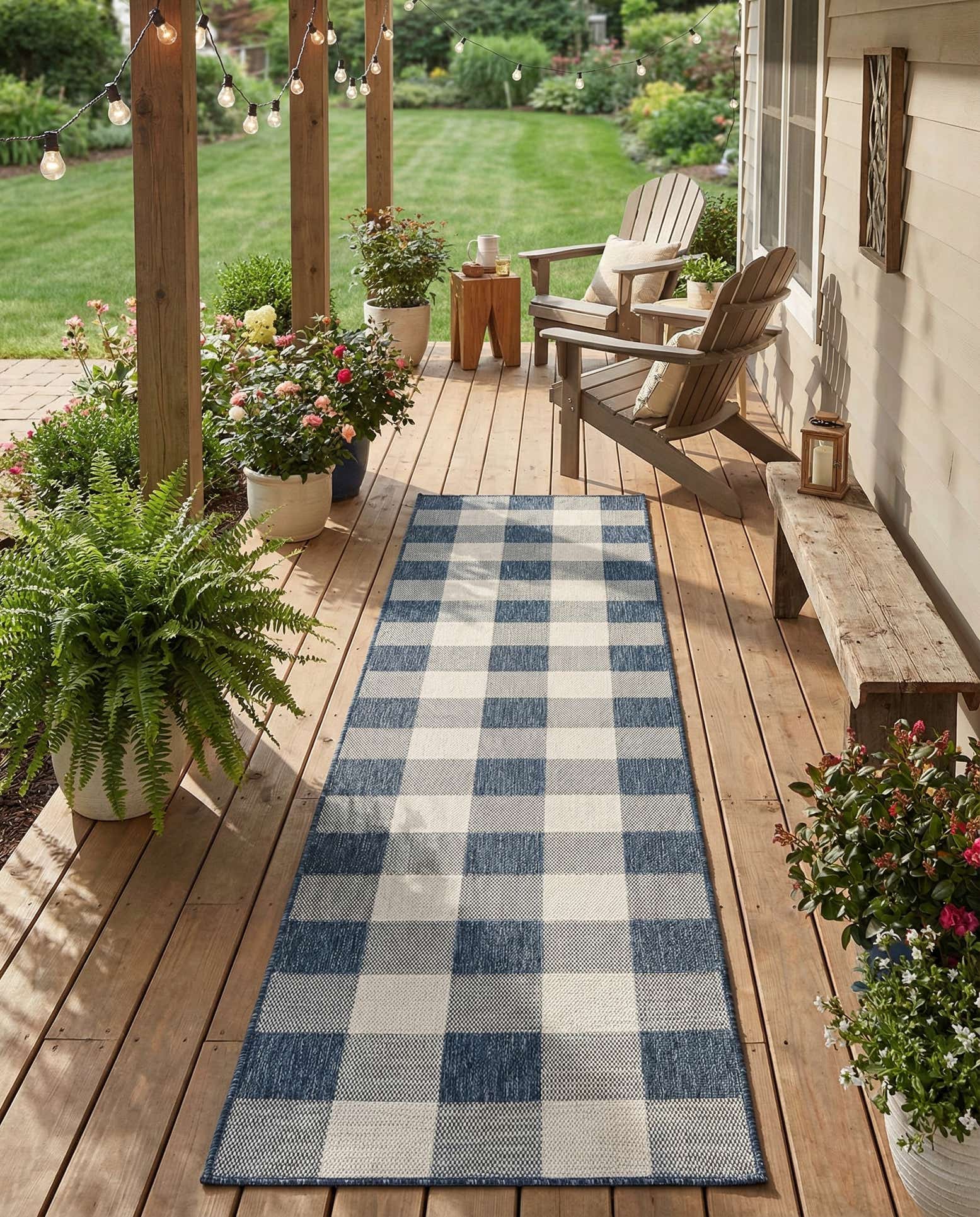 2' 7 x 12' Easy-Clean Checkered Indoor / Outdoor Runner Rug