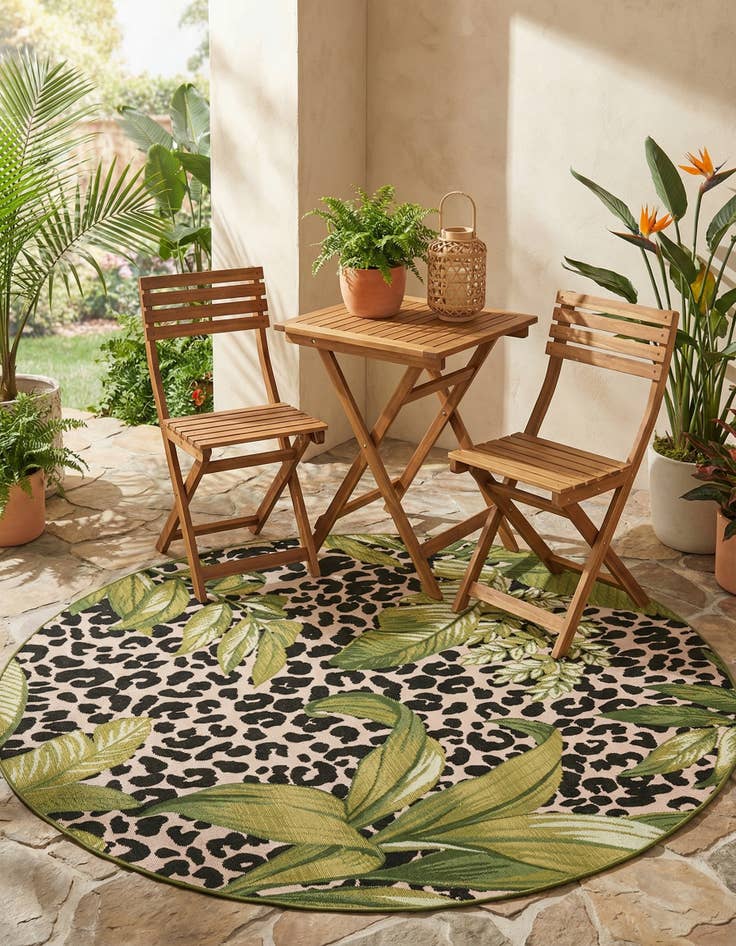 Detail image of 5' x 5'  Washable Botanical Indoor / Outdoor Round Rug