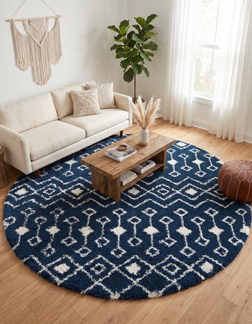 Navy Blue Moroccan Trellis Shag Round Rug