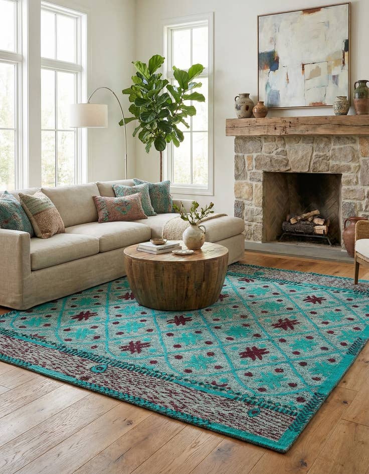 Detail image of 8' 6 x 9' 7  Hand Knotted Darya Wool Square Rug