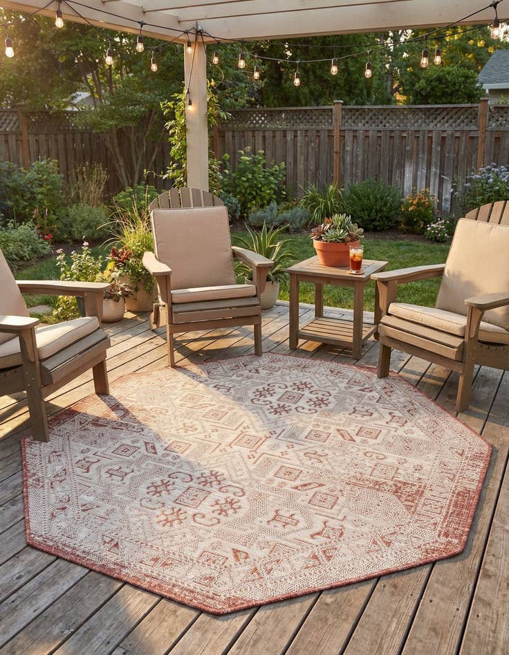 Detail image of 5' 3 x 5' 3 Easy-Clean Aztec Indoor / Outdoor Octagon Rug
