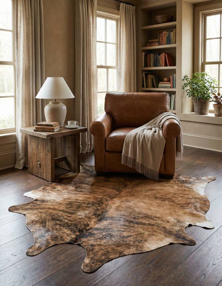 Detail image of 6' 5 x 6' 11 Cowhide Leather Square Rug