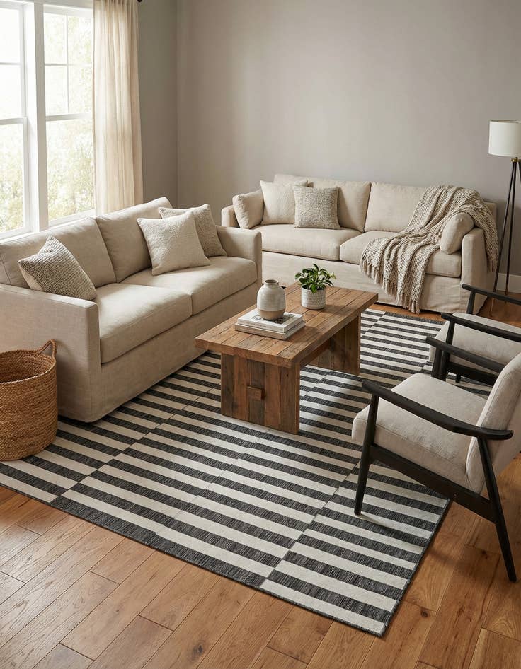 Detail image of 7' 10 x 11'  Washable Striped Indoor / Outdoor Rug