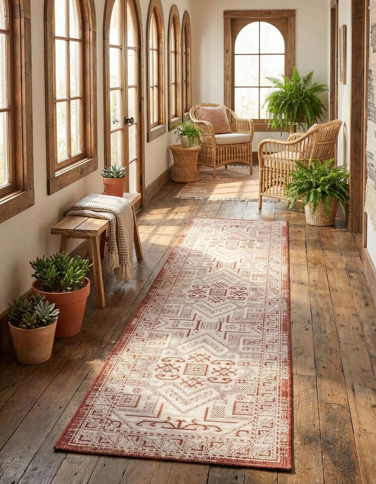 Detail image of 2' x 8'  Washable Aztec Indoor / Outdoor Runner Rug