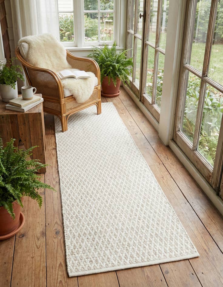 Detail image of  2' x 8'  Hand Woven Lattice Wool Runner Rug