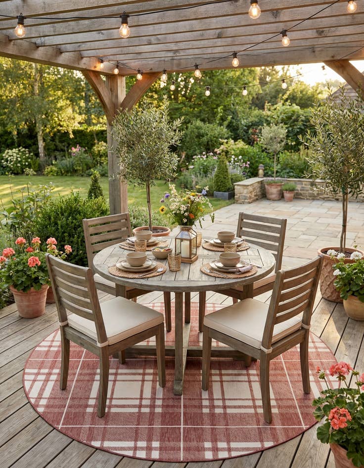 Detail image of 7' 10 x 7' 10  Washable Checkered Indoor / Outdoor Round Rug