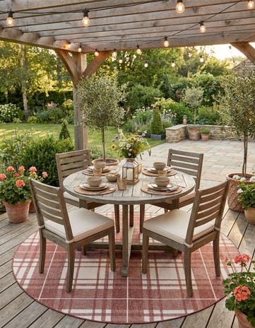 7' 10 x 7' 10 Easy-Clean Checkered Indoor / Outdoor Round Rug