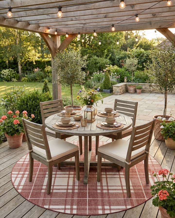 7' 10 x 7' 10 Easy-Clean Checkered Indoor / Outdoor Round Rug