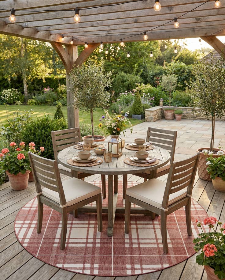 Detail image of 7' 10 x 7' 10 Easy-Clean Checkered Indoor / Outdoor Round Rug