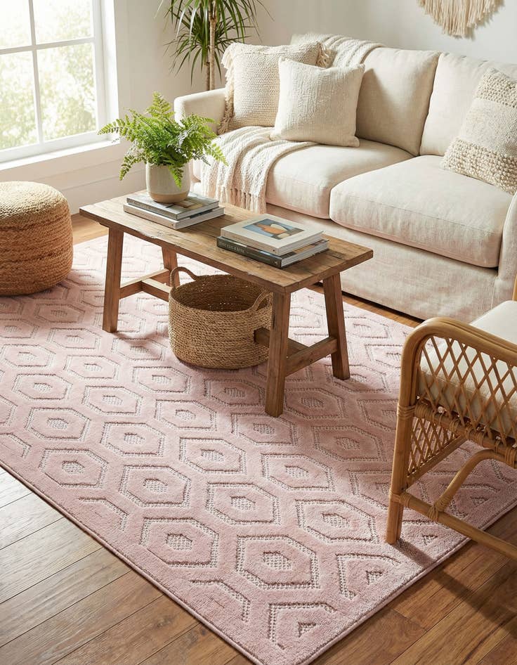 Detail image of  5' 3 x 8'  Washable Trellis Textured Indoor / Outdoor Rug