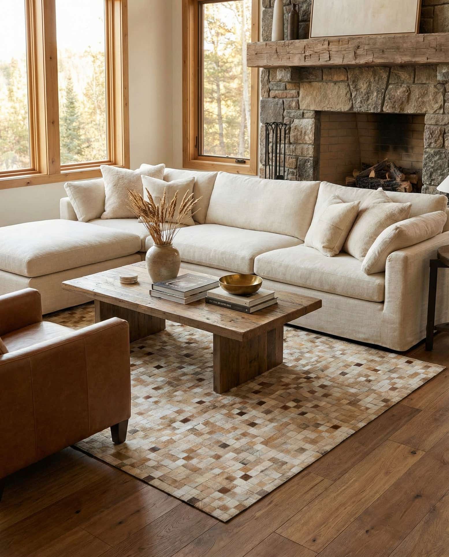 5' 1 x 8' 2 Cowhide Leather Rug