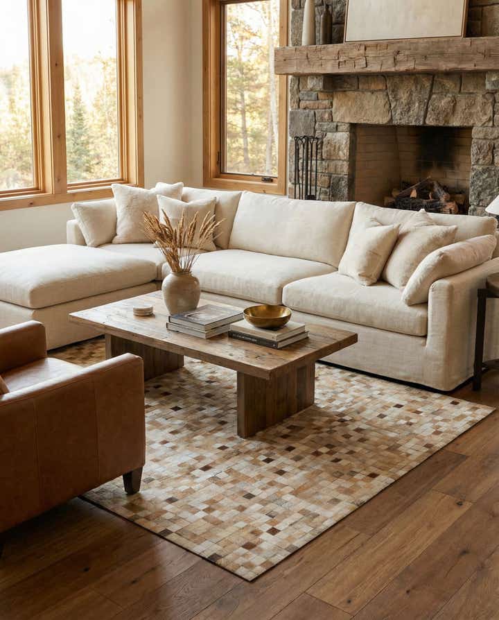 5' 1 x 8' 2 Cowhide Leather Rug