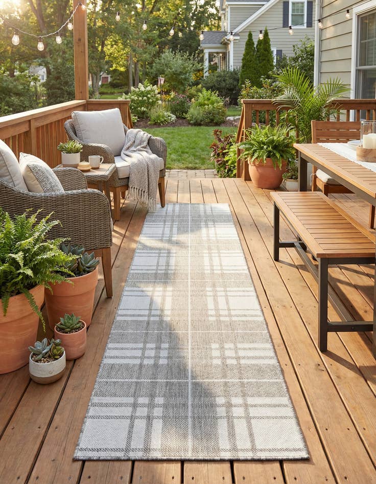 Detail image of 2' 7 x 12'  Washable Checkered Indoor / Outdoor Runner Rug