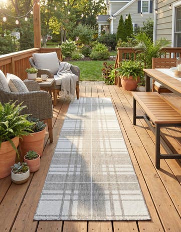Gray Easy-Clean Checkered Indoor / Outdoor Runner Rug
